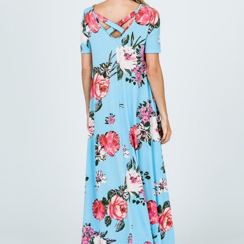 Blue Floral Assymetrical Swing Dress - Picture 2 of 5